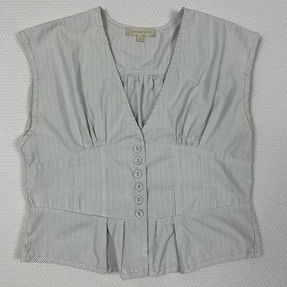 Dance & Marvel Blue White Striped Peplum Top Womens Medium M Button Front